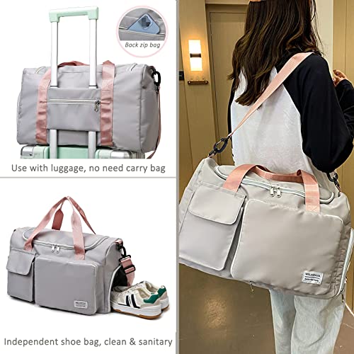 DOJUNS Gym Bag, Foldable Overnight & Travel Duffel for Women - Dance & Hospital Bag with Wet Pocket, Shoes Compartment & Toiletry Kit (Green) - Image 2