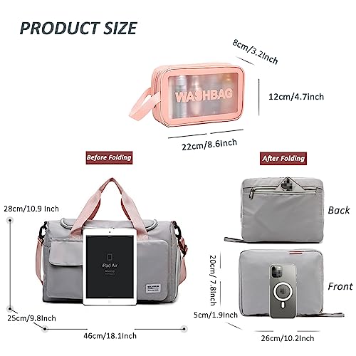 DOJUNS Gym Bag, Foldable Overnight & Travel Duffel for Women - Dance & Hospital Bag with Wet Pocket, Shoes Compartment & Toiletry Kit (Green) - Image 5