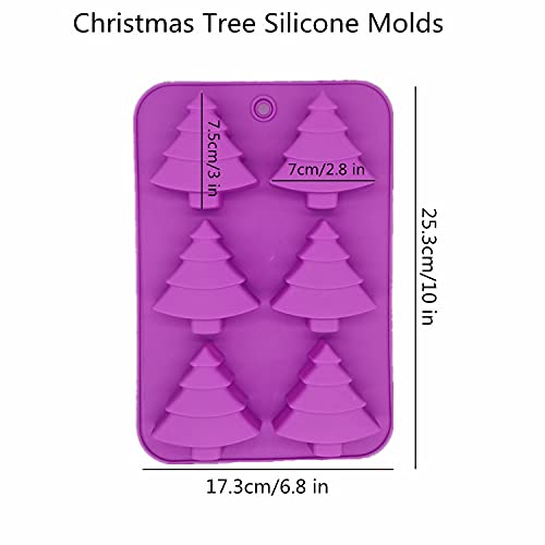Accfore 3 Pack Christmas Tree Silicone Molds,6 Cavity Candy Baking Trays for Holiday Cakes,Candies,Gummy,Chocolates,Jelly,Soap,Ice Cube,Cookies (red, green, purple) - Image 2
