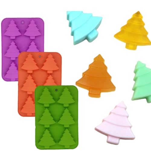 Accfore 3 Pack Christmas Tree Silicone Molds,6 Cavity Candy Baking Trays for Holiday Cakes,Candies,Gummy,Chocolates,Jelly,Soap,Ice Cube,Cookies (red, green, purple) - Image 4