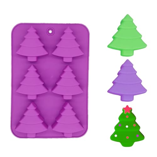 Accfore 3 Pack Christmas Tree Silicone Molds,6 Cavity Candy Baking Trays for Holiday Cakes,Candies,Gummy,Chocolates,Jelly,Soap,Ice Cube,Cookies (red, green, purple) - Image 3