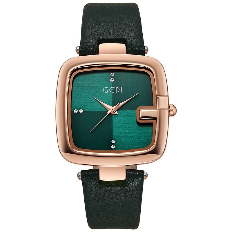 Gedi Chic Oversized Dial Ladies Quartz Watch Green Belt Green Face