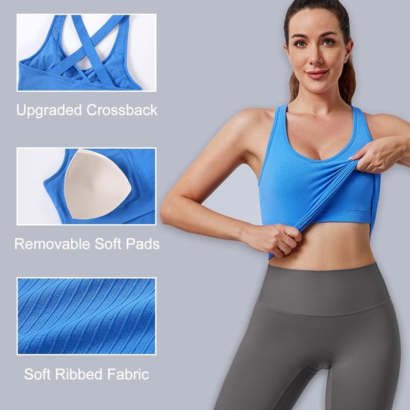 Evercute Workout Yoga Crop Tank Tops for Women 1/2/3 Pack Criss Cross Strappy Tops with Built in Bra Ribbed Seamless Tanks - Image 4
