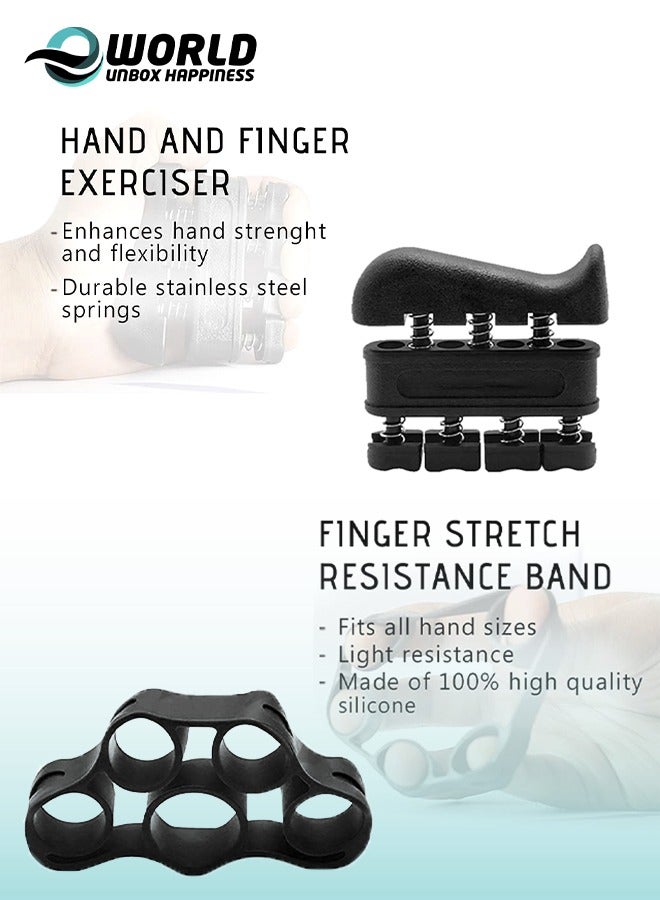 إي وورلد مجموعة تقوية اليد والأصابع لتخفيف التوتر والمرونة مع كرة تخفيف التوتر، حلقة تقوية اليد، شريط مقاومة لتمديد الأصابع، وأداة ضغط اليد - Image 4