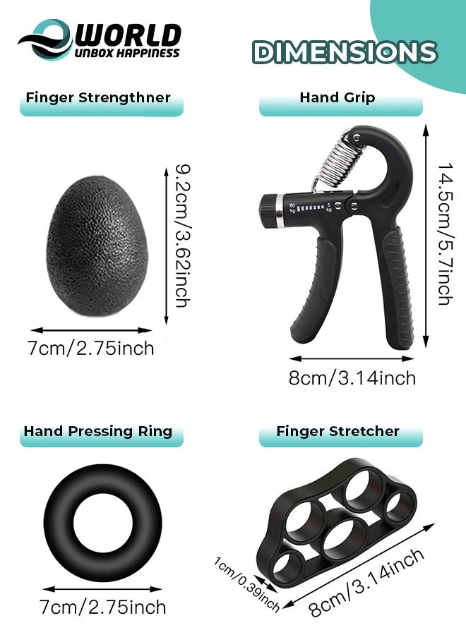 إي وورلد مجموعة تقوية اليد والأصابع لتخفيف التوتر والمرونة مع كرة تخفيف التوتر، حلقة تقوية اليد، شريط مقاومة لتمديد الأصابع، وأداة ضغط اليد - Image 2