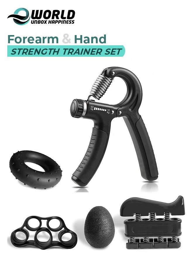 إي وورلد مجموعة تقوية اليد والأصابع لتخفيف التوتر والمرونة مع كرة تخفيف التوتر، حلقة تقوية اليد، شريط مقاومة لتمديد الأصابع، وأداة ضغط اليد - Image 1