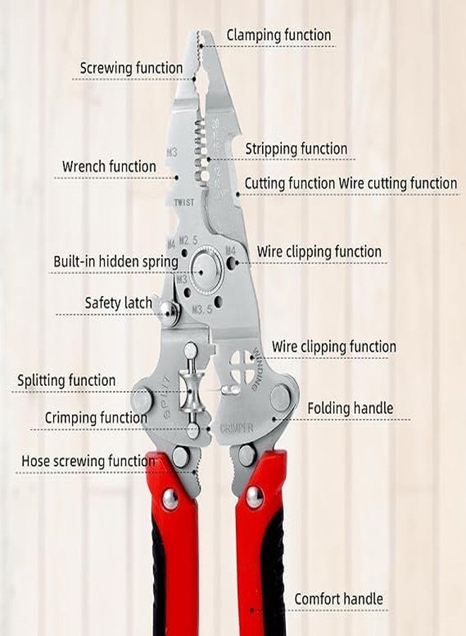 SANTALON 12-in-1 Stainless Steel Foldable Wire Stripper, Multifunctional Crimping Pliers, Electrical Wire Cutter Tool for Electricians, Technicians, DIY Projects - Image 2