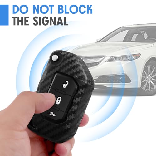 WORCAS Key Fob Case Carbon Fiber Pattern Silicone Cover Compatible with Jeep Gladiator Wrangler 3 Button Keyless Entry Remote, JPFC3-SCE1 - Image 5