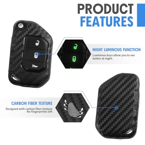 WORCAS Key Fob Case Carbon Fiber Pattern Silicone Cover Compatible with Jeep Gladiator Wrangler 3 Button Keyless Entry Remote, JPFC3-SCE1 - Image 3