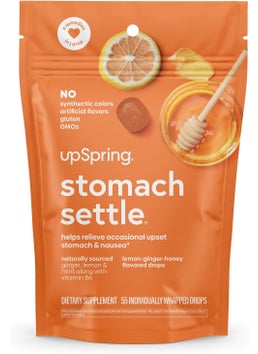 UpSpring Stomach Settle Drops for Occasional Nausea Relief and Morning Sickness with Ginger, Lemon, Spearmint, and B6. Individually Wrapped Drops, 55 Ct(Packaging May Vary)