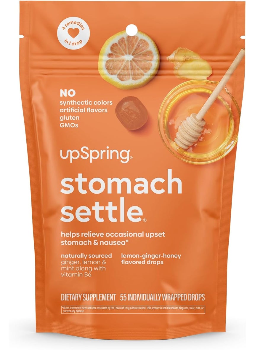 UpSpring - UpSpring Stomach Settle Drops for Occasional Nausea Relief and Morning Sickness with Ginger, Lemon, Spearmint, and B6. Individually Wrapped Drops, 55 Ct(Packaging May Vary) - Image 1