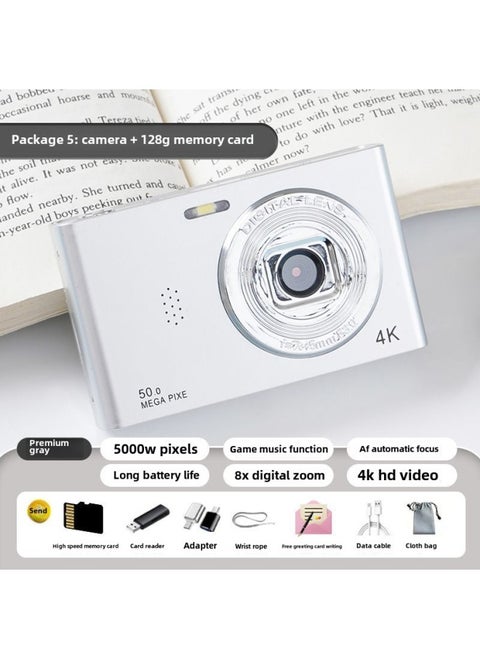 Ccd Digital Camera Hd Camera Student Small Hd Travel Entry Campus Retro Travel Card Machine-Body Color:Space Silver  - Function