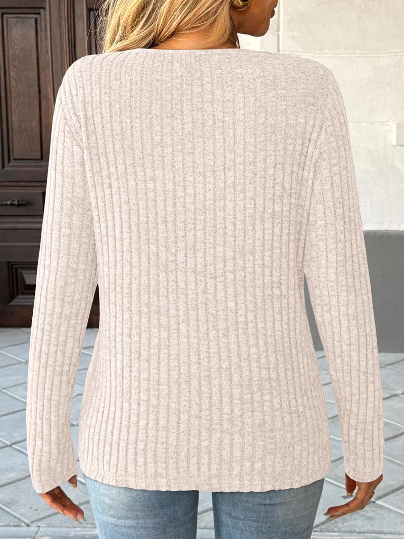 AUTOMET Womens Long Sleeve Shirt Fall Fashion 2025 V Neck Sweater Tunic Tops Dressy Casual Work Blouse Trendy Winter Clothing Apricot XL - Image 4