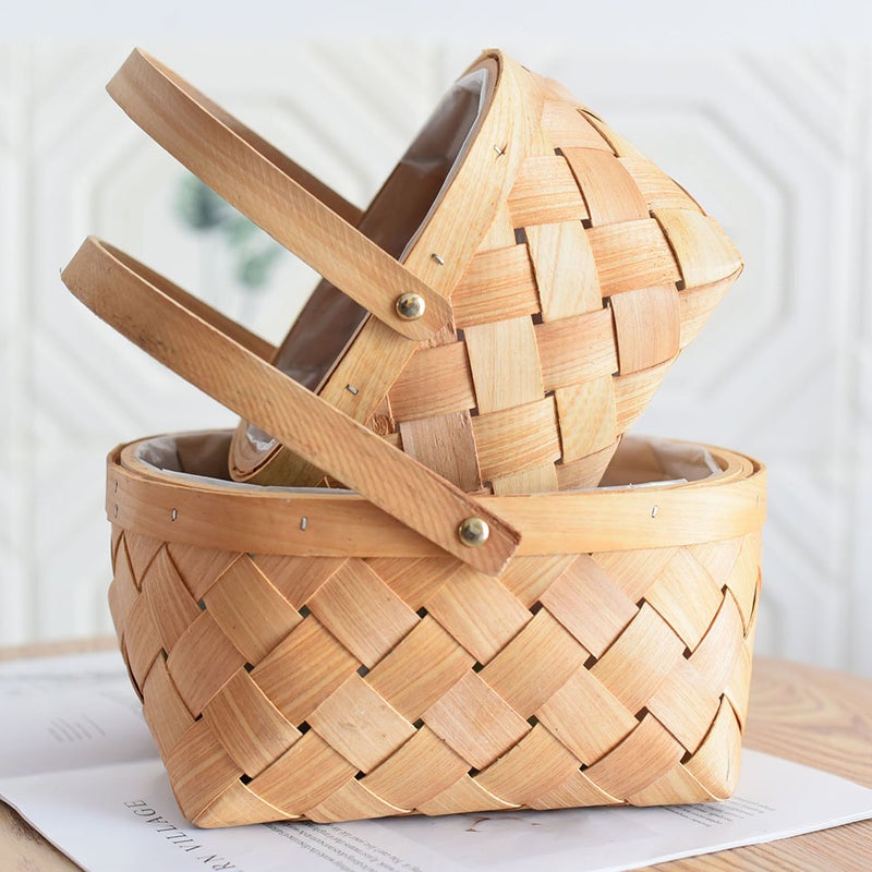 1pc Rattan Woven Storage Basket Flower Basket Fruit Basket (Wood) - Image 1