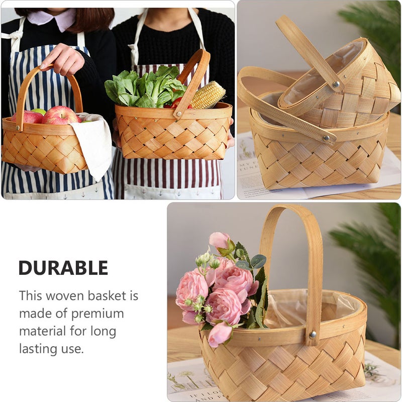 1pc Rattan Woven Storage Basket Flower Basket Fruit Basket (Wood) - Image 3