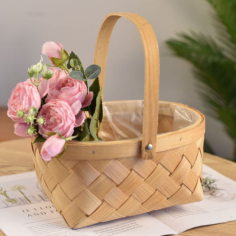 1pc Rattan Woven Storage Basket Flower Basket Fruit Basket (Wood) - Image 5