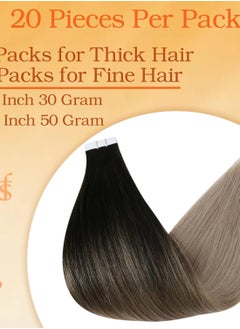 Full Shine Full Shine Tape in Hair Extensions Human Hair 20 Inch Hair Extensions for Women Natural Black Fading to 18 Ash Blonde 50Gram 20Pieces Skin Weft Tape Hair...  - Image 3