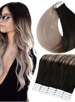 Full Shine Full Shine Tape in Hair Extensions Human Hair 20 Inch Hair Extensions for Women Natural Black Fading to 18 Ash Blonde 50Gram 20Pieces Skin Weft Tape Hair...  - Image 1