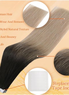 Full Shine Full Shine Tape in Hair Extensions Human Hair 20 Inch Hair Extensions for Women Natural Black Fading to 18 Ash Blonde 50Gram 20Pieces Skin Weft Tape Hair...  - Image 2