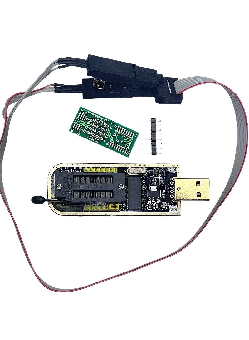 SPI 25 SPI Series 24 EEPROM CH341A BIOS Writer Routing LCD Flash USB Programmer for Desktops, Laptops, Tablets, Smartphones (Windows, macOS, Linux) - CH341A with hook - Image 1