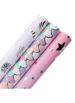 YQbest Birthday Wrapping Paper Roll, 3 Rolls Gift Wrapping Paper Mini Roll - 17 inch X 120 inch Per roll, 3 Colorful Designs for Birthday, Bridal Baby Shower, Weddings, Graduations,All Occasion (Mermaid)  - Image 1
