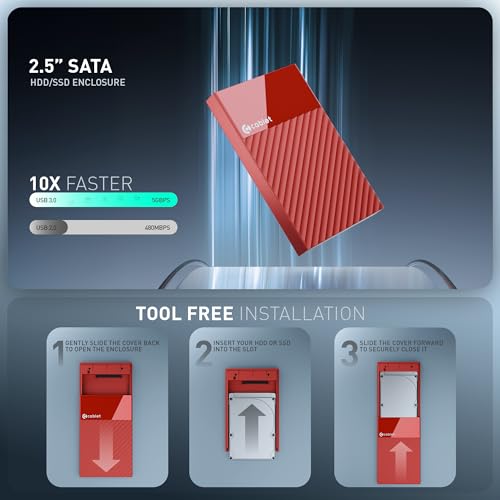 Cablet 2.5 Inch SATA USB 3.0 HDD/SSD Portable External Enclosure for 7mm and 9.5mm, Tool-Free Design, Supports UASP Max 6TB (HD2577-U3-RD) - Image 4