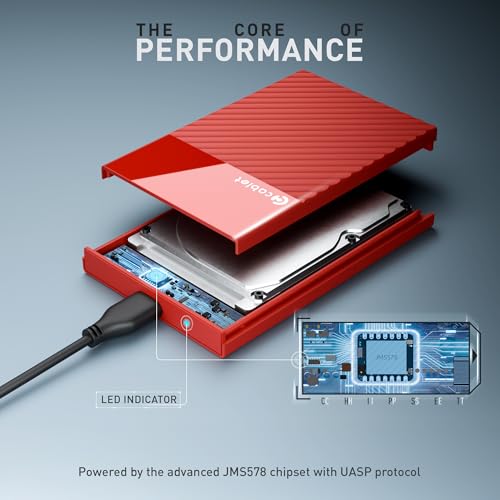 Cablet 2.5 Inch SATA USB 3.0 HDD/SSD Portable External Enclosure for 7mm and 9.5mm, Tool-Free Design, Supports UASP Max 6TB (HD2577-U3-RD) - Image 3