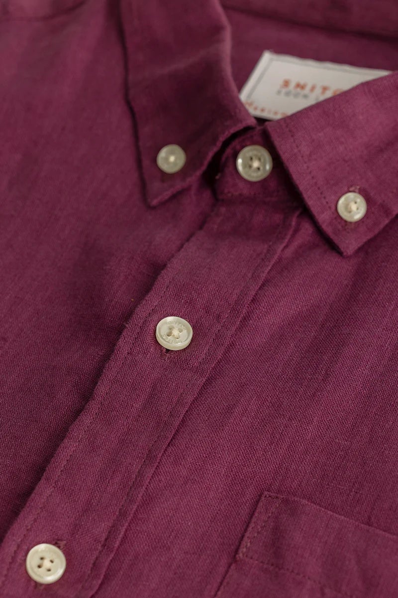 SNITCH Elementary Magenta Plain 100% Linen Shirt - Image 2