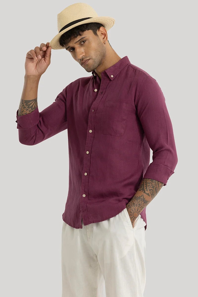 SNITCH Elementary Magenta Plain 100% Linen Shirt - Image 5
