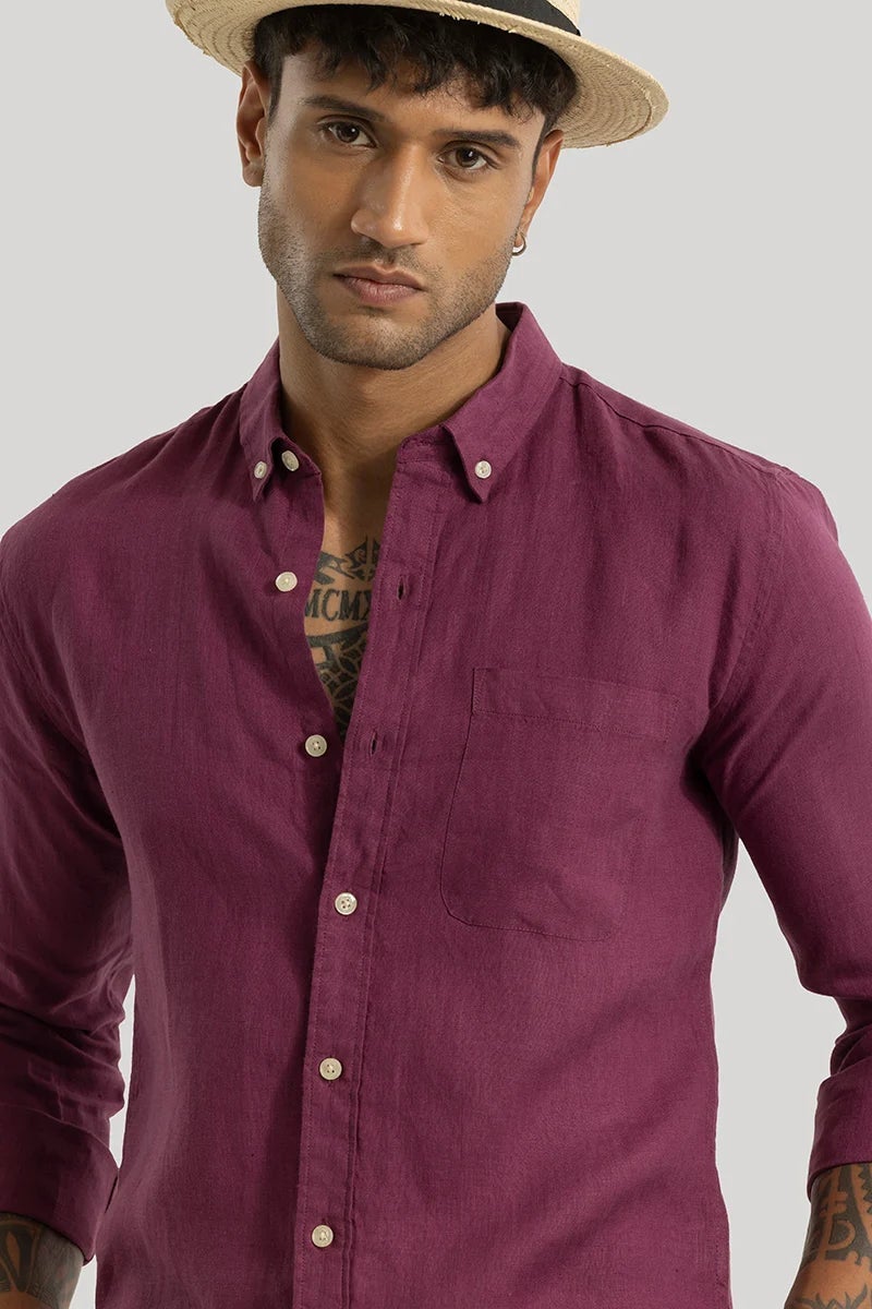 SNITCH Elementary Magenta Plain 100% Linen Shirt - Image 4