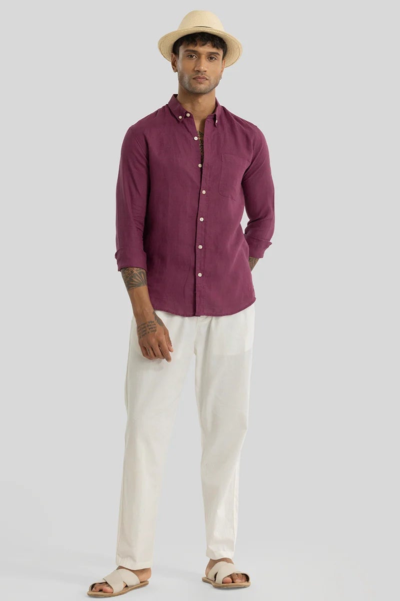 SNITCH Elementary Magenta Plain 100% Linen Shirt - Image 3