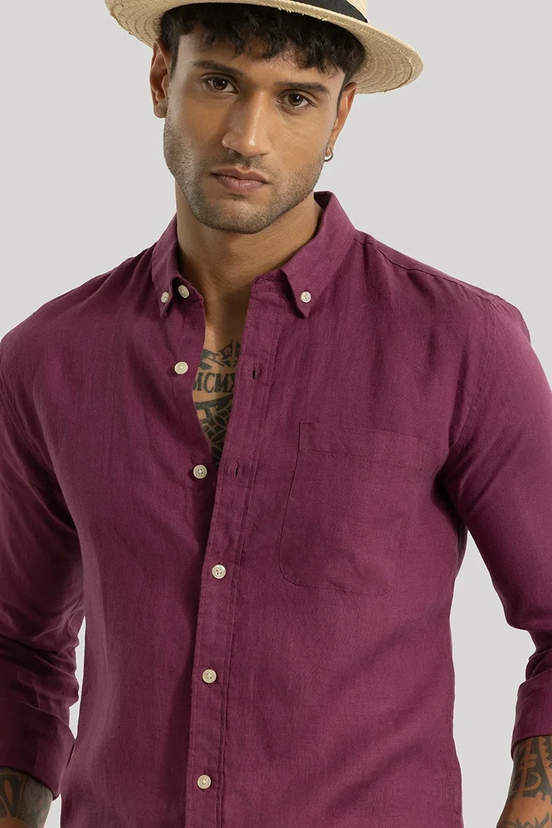 SNITCH Pink Elementary Magenta Plain 100% Linen Shirt for Men | Best Price UAE