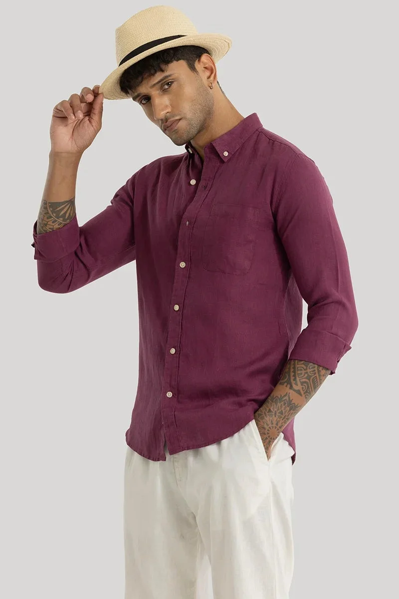 SNITCH Elementary Magenta Plain 100% Linen Shirt