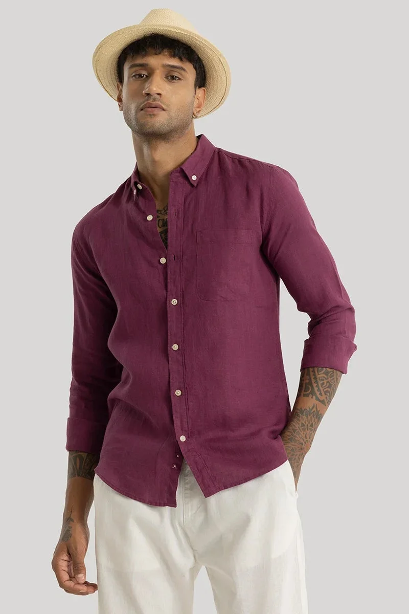SNITCH Pink Elementary Magenta Plain 100% Linen Shirt for Men | Best Price UAE