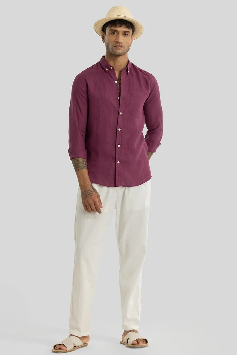 SNITCH Pink Elementary Magenta Plain 100% Linen Shirt for Men | Best Price UAE