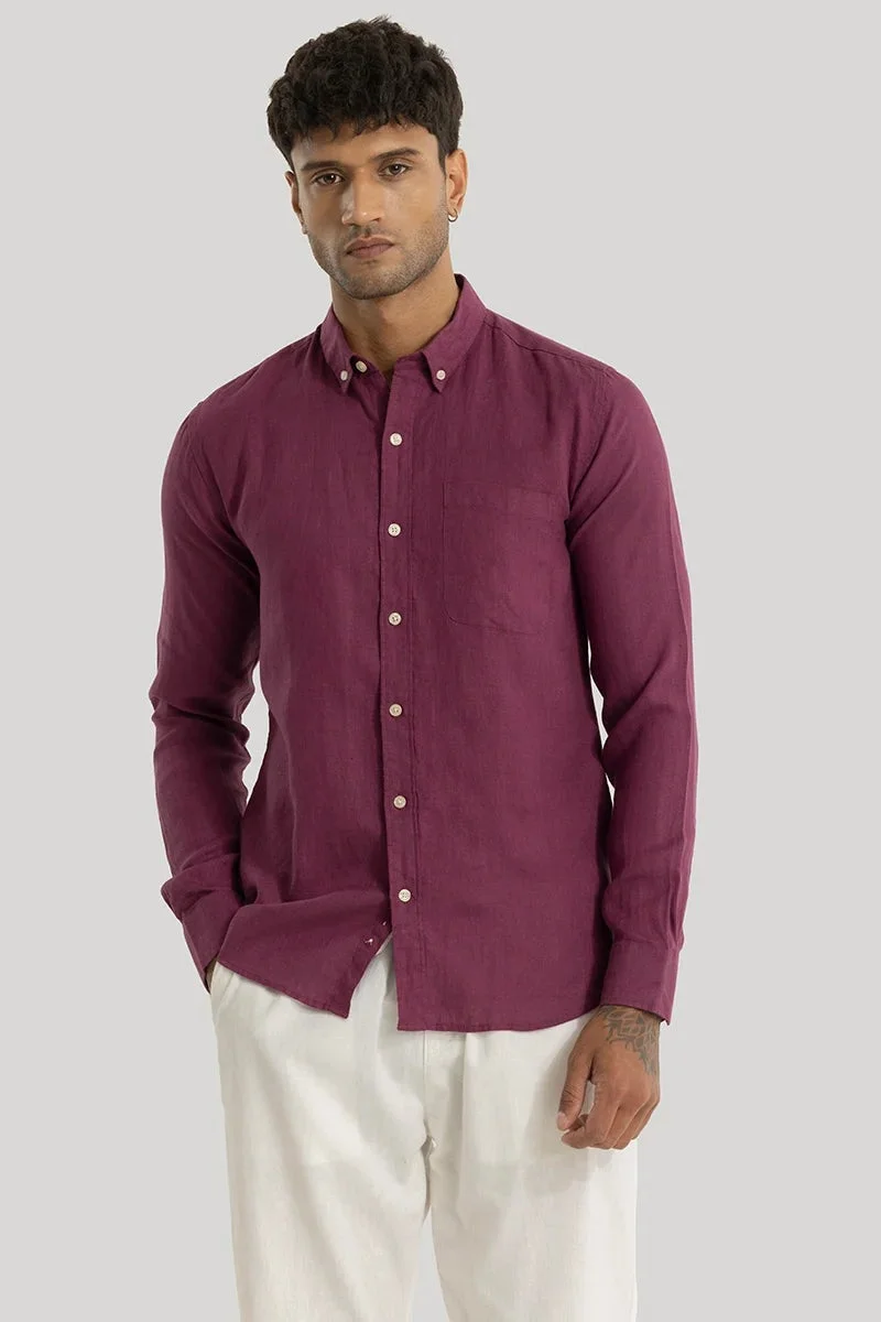 SNITCH Pink Elementary Magenta Plain 100% Linen Shirt for Men | Best Price UAE