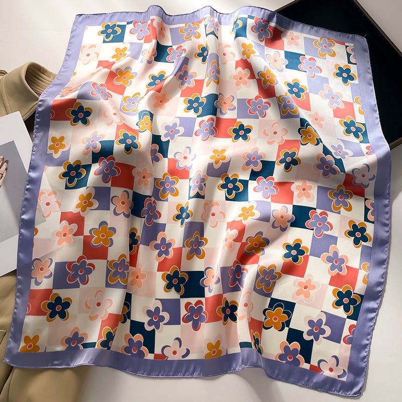 Factory wholesale scarves ladies scarf shawls 70cm Korean small square silk satin printed spring and summer sunscreen scarf  - Image 1