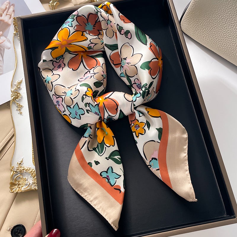 Factory wholesale scarves ladies scarf shawls 70cm Korean small square silk satin printed spring and summer sunscreen scarf  - Image 4