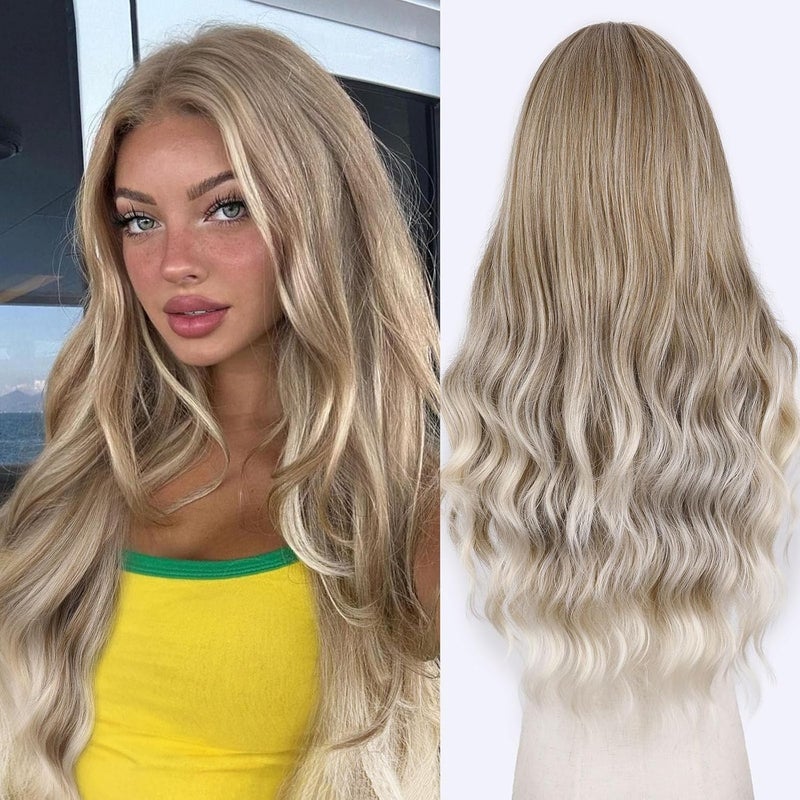 FAVE Ash Blonde Wig Middle Part Lace Blonde Wigs Natural Wavy Dirty Blonde Wigs Soft Long Wigs for White Women26 Inches