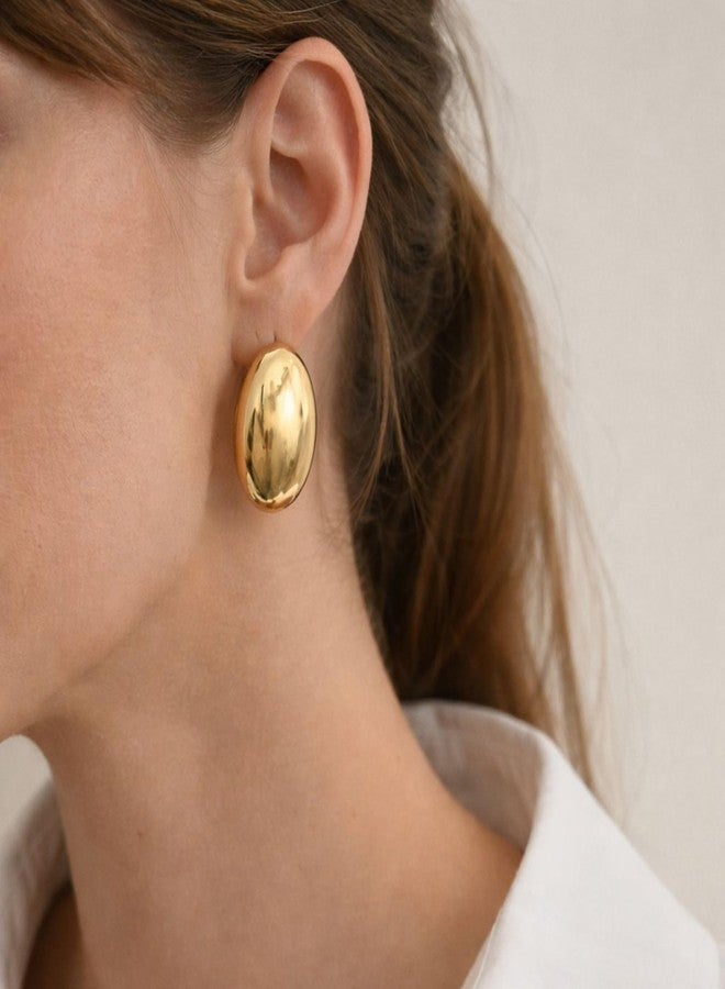 Salve Gold Chunky Statement Earrings Set for Women Stylish Combo | Sleek Ear Accessories for Women Beach Jewellery, Girls Ear Tops Set of 3 | Aesthetic Jewellery Valentine's Gift for Girlfriend - Image 4