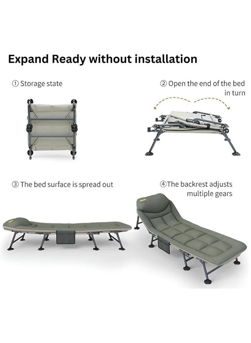 توشيونيكس سرير تخييم فاخر مريح قابل للطي، سعة 160 كجم، سرير محمول بـ 8 أرجل، كرسي استرخاء فاخر بـ 6 زوايا، مرتبة نوم، كرسي استرخاء للمكتب للاستخدام الداخلي والخارجي، سرير شاطئ للبالغين (رمادي) - Image 3