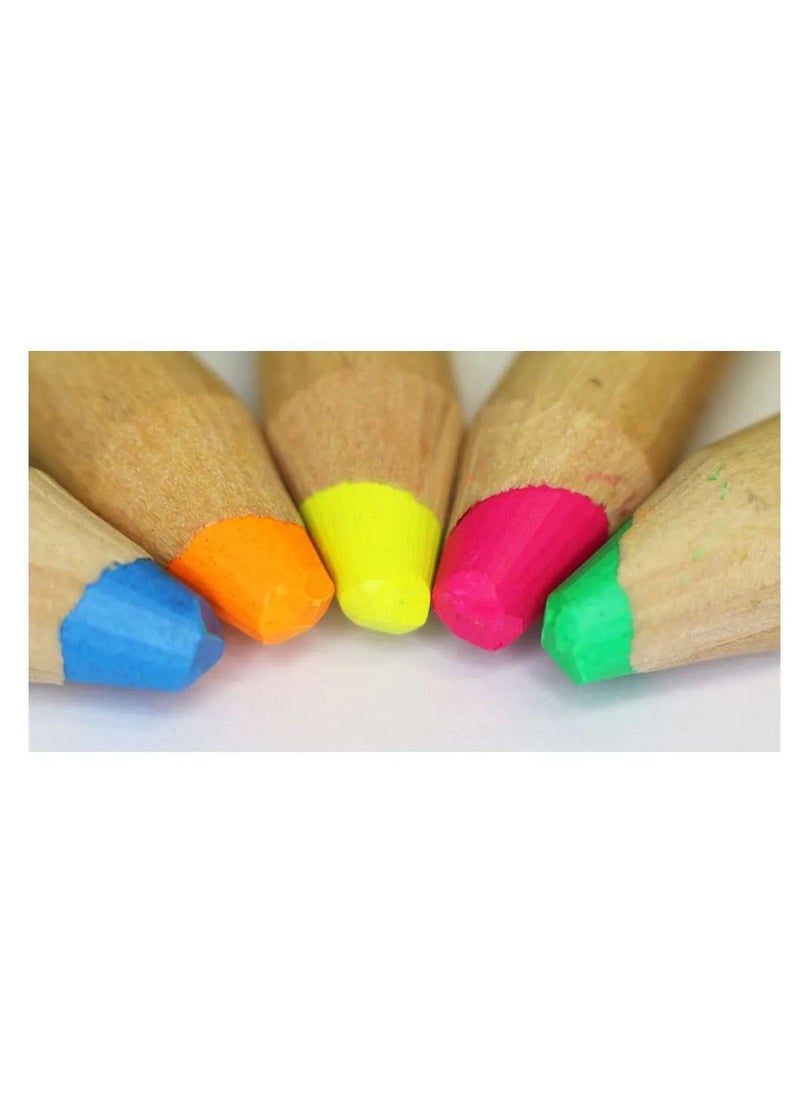 Jumbo Fluoro Colour Pencils With Sharpener 6 Pces
