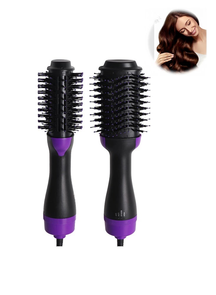 One Step Hair Dryer and Volumizer Brush for Women, 3-in-1 Hot Air Brush for Blow Drying, Straightening and Curling, 1100W, 3 Heat Settings – Black Purple - Image 1