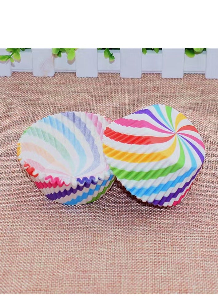100Pcs/set  Cupcake Baking Paper Cases Cake Box,Disposable Muffins Baking Cupcake Mould 6.8x5x3cm - Rainbow - Image 1