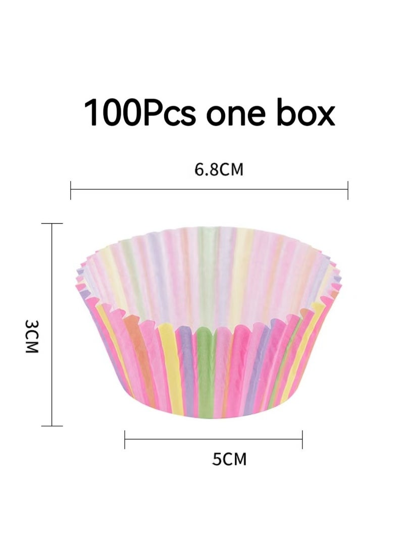 100Pcs/set  Cupcake Baking Paper Cases Cake Box,Disposable Muffins Baking Cupcake Mould 6.8x5x3cm - Rainbow - Image 2