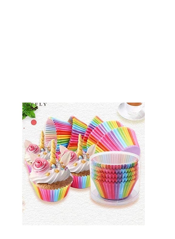 100Pcs/set  Cupcake Baking Paper Cases Cake Box,Disposable Muffins Baking Cupcake Mould 6.8x5x3cm - Rainbow - Image 3