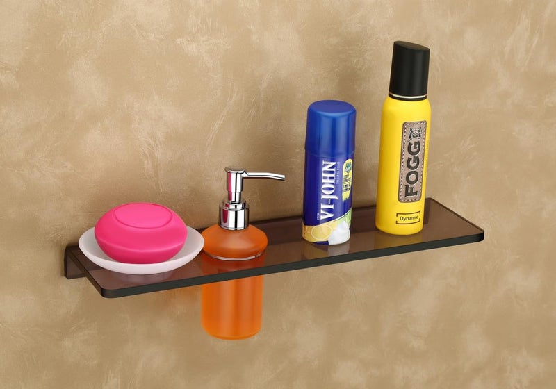 HAPPI Unbreakable Acrylic Soap Dish with Liquid Dispenser with Combo Self, Soap Stand, Soap Case, Soap Holder Stand Wall Mounted for Bathroom with Removable Drain Tray (Smoke Black) - Image 1