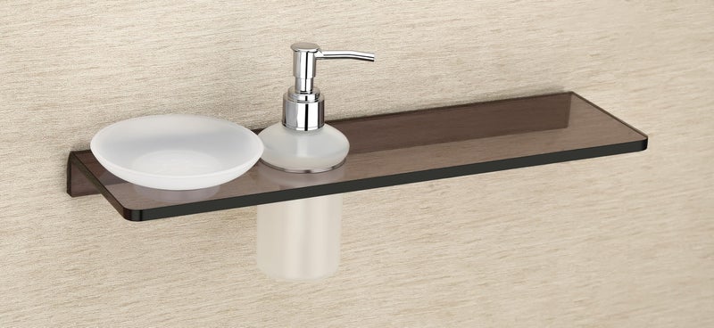 HAPPI Unbreakable Acrylic Soap Dish with Liquid Dispenser with Combo Self, Soap Stand, Soap Case, Soap Holder Stand Wall Mounted for Bathroom with Removable Drain Tray (Smoke Black) - Image 2