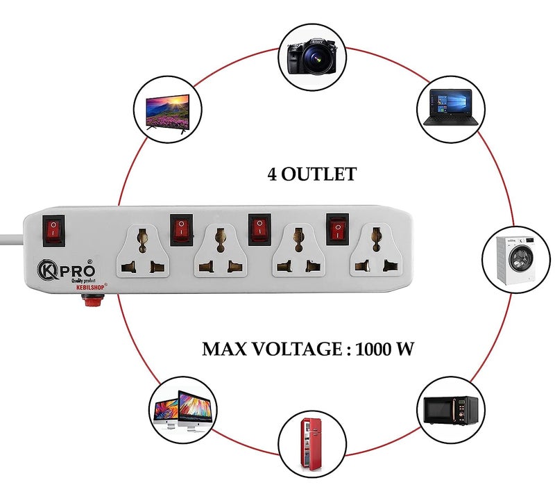 KPro 4 Socket 4 Switch 44 Extension Board with 5 MTR Cable  - Image 3