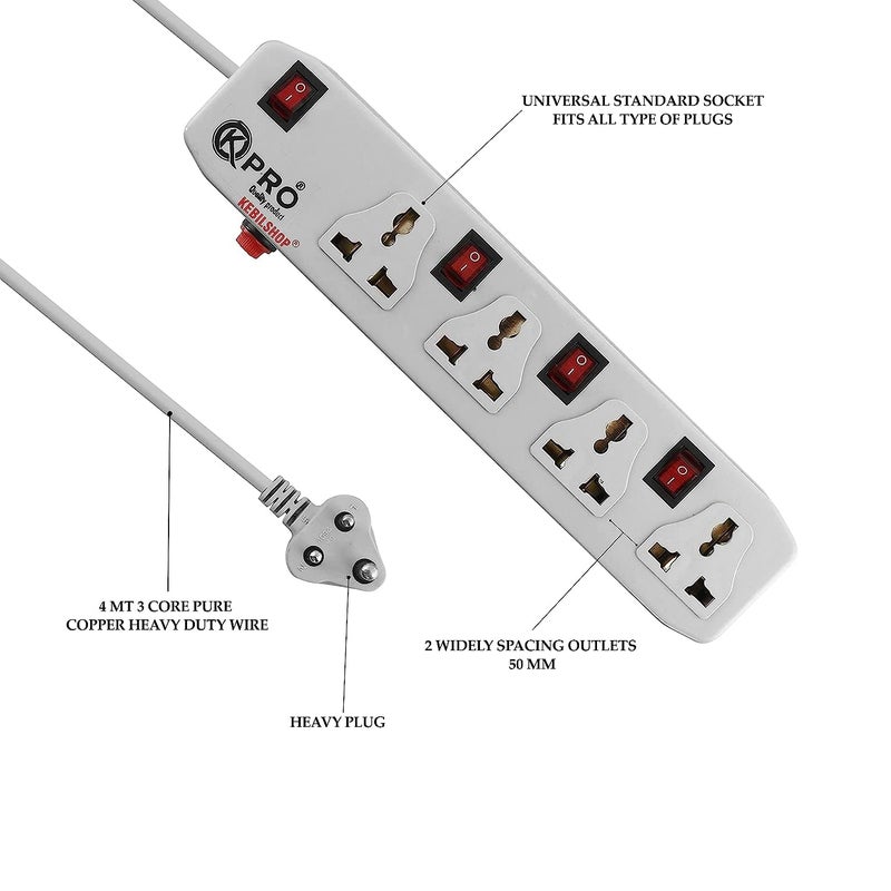 KPro 4 Socket 4 Switch 44 Extension Board with 5 MTR Cable  - Image 4
